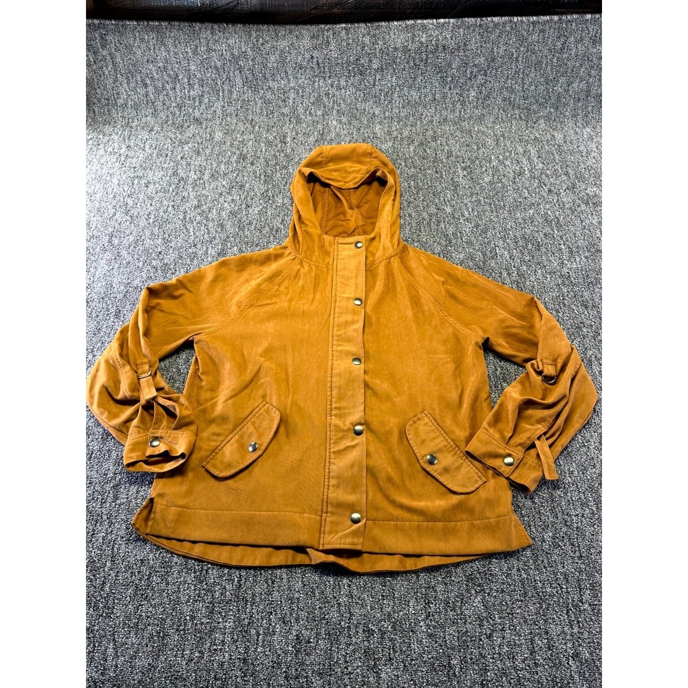 Staccato Jacket Womens Large Brown Hooded Snap Front Flap Pockets Streetwear